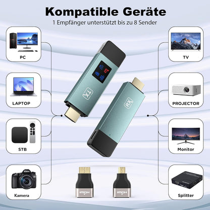 Draadloze HDMI-zender en ontvanger, 30 m stabiele verbinding, 2,4 G/5 G draagbare HDMI draadloos met led-scherm, plug & play voor streaming video, audio file van, laptop, pc naar HDTV, projector.