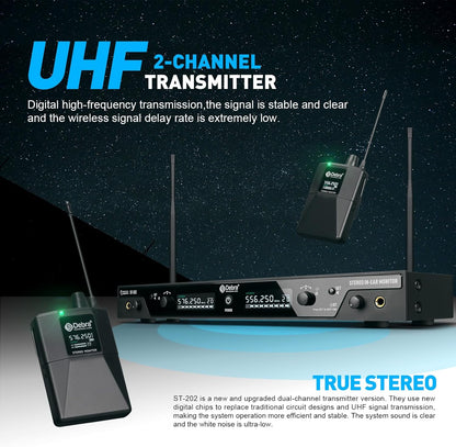 Draadloos In-Ear Monitorsysteem – IEM Systeem – In-Ear Monitor – Podium Monitor – 4 Pocket-Ontvangers – Stereo UHF 560-590 MHz met 60 Schakelbare Frequenties – Bereik Tot 300 Meter