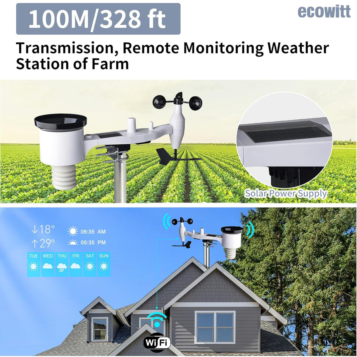 Ecowitt HP2551 Draadloos wifi-weerstation, digitale weersvoorspelling met TFT-scherm, regenmeter, anemometer, zonnestraling, zonne-energie, ecosysteempoort