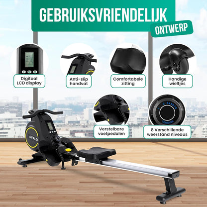 Avalo Rowing Machine Collapsible With Display - Rowing Machine With 8 Resistance Levels - Rowing Machine - QUORE
