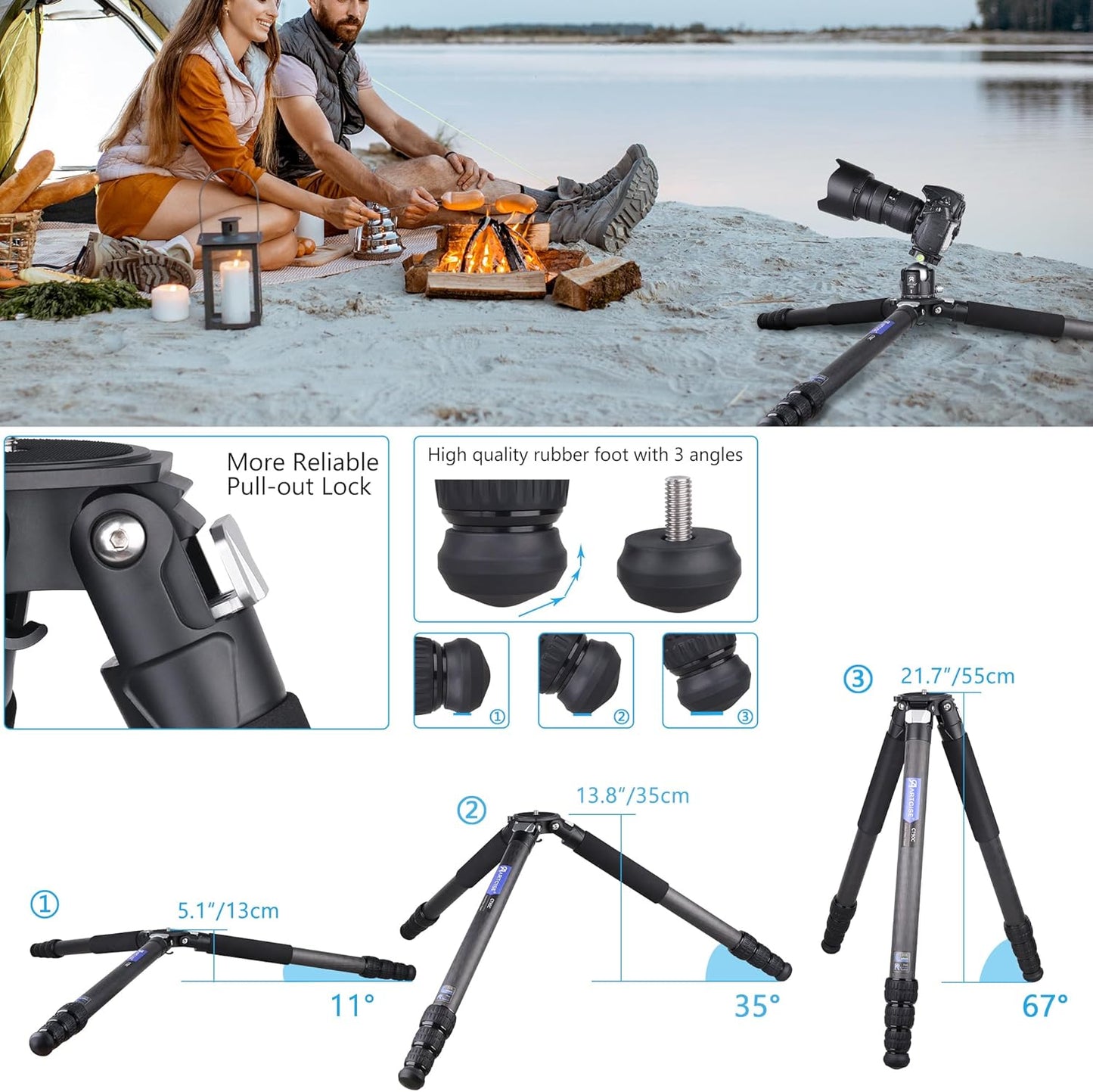 Koolstofvezel Statief Met Stenen Tas – Camerastatief – Fotostatief – Driepoot – Reisstatief – 10-Laags Koolstofvezel – Draagkracht Tot 40 Kg