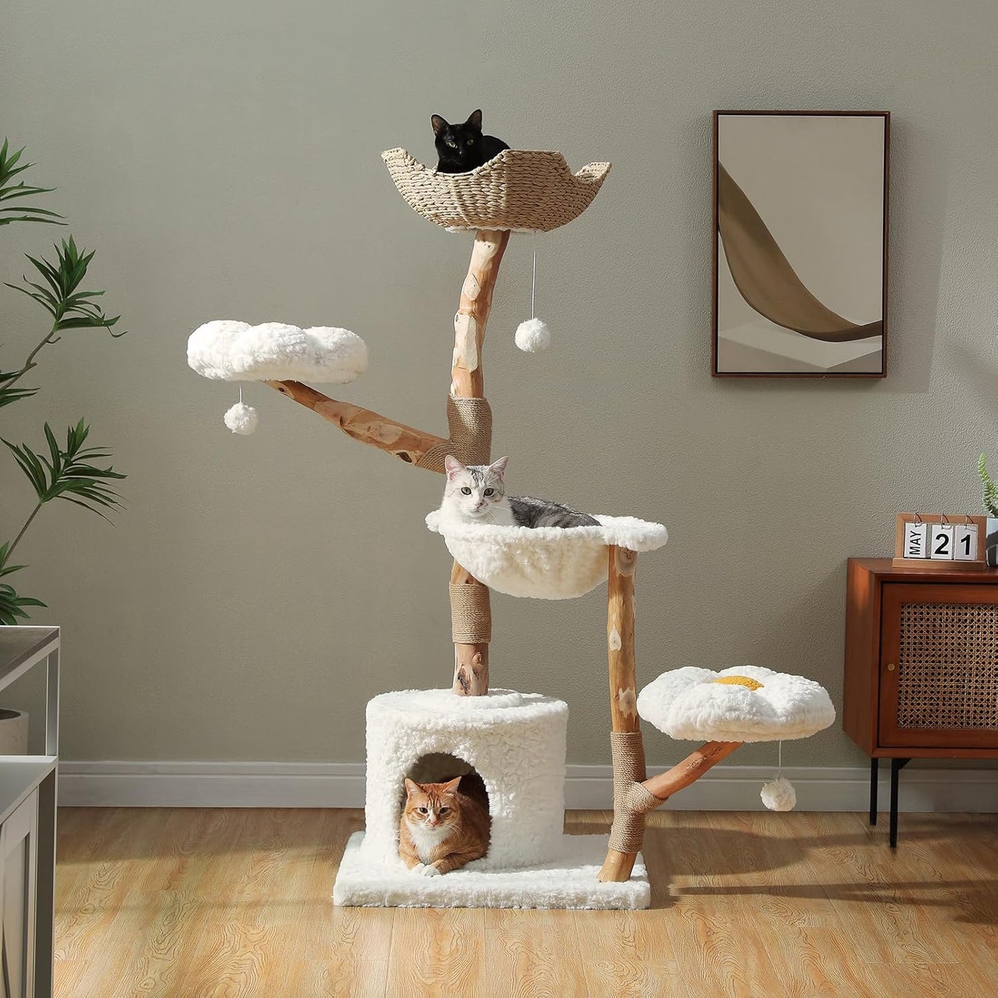 Krabpaal – Kattenboom – Kattenhuis – Kattenmand – Kattenmeubel – 150 cm Hoog – Massief Natuurlijk Hout