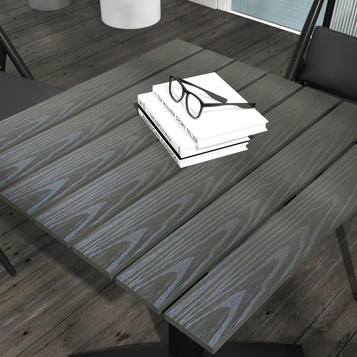 Tuintafel – Balkontafel – Terrastafel – Tuinmeubel – Eettafel – Grijs – Houtlook Kunststof Blad – Lichtgewicht Aluminium Frame