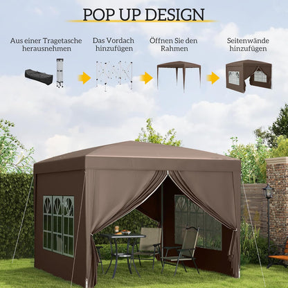 Vouwpaviljoen – Vouwtent – Partytent – Biertent – Tuinpaviljoen – Koffiekleur – Waterafstotend Tentdoek – Stabiel Poedergecoat Stalen Frame