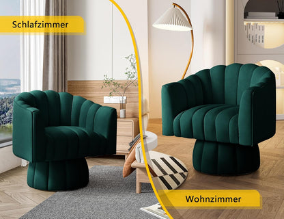 Mid Century 360 graden draaibare knuffeltonne-accentstoel, ronde stoel met breed gestoffeerde, pluizige fluwelen stoel voor woonkamer, slaapkamer, kantoor, wachtkamer (groen)