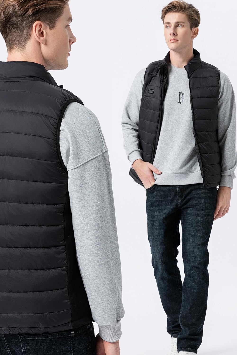 Verwarmd vest voor heren, elektrisch thermo-vest, met 10.000 mAh accu, 3 temperatuurniveaus, ideaal voor werk in de open lucht, wandelen, vissen, winter