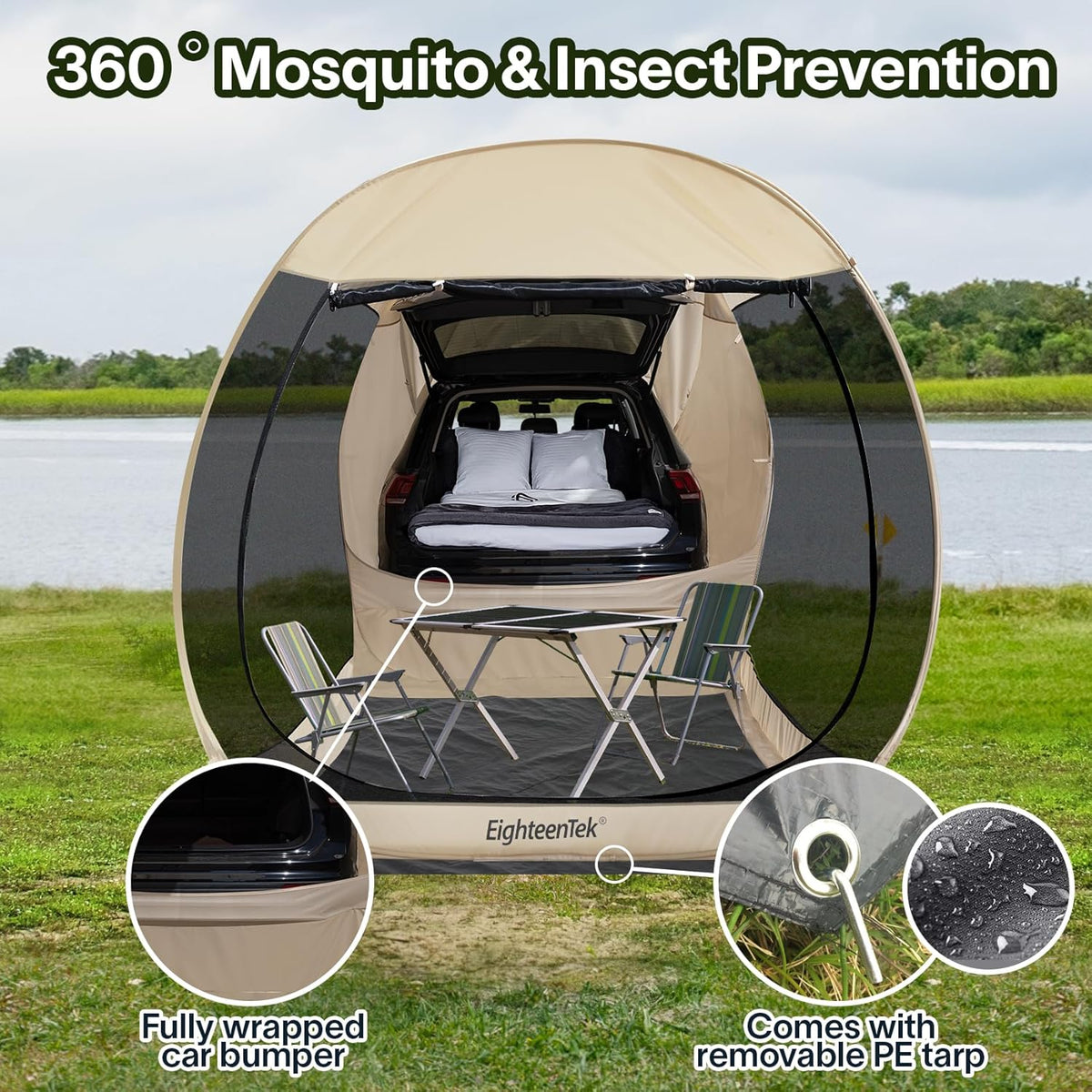 EighteenTek SUV Auto Tent Pop Up Camping Outdoor Reizen Scherm Huis Kamer Onderdak Mesh Muren Bevestiging Niet Waterdicht 7'x7'x7.2'H