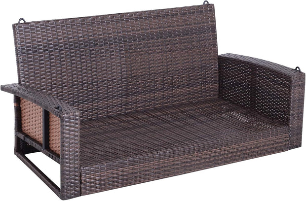 Hangstoel - Schommelbank - Hangbank - 2-zits - Rotan Tuinschommel - Hangende Schommel - Veranda Tuinbank - met Zitkussen - voor Buiten - Tuin - 127 x 57.5 x 60 cm - Bruin