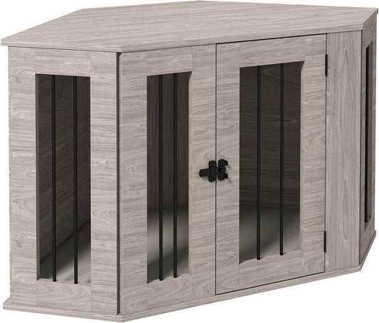 Hondenbench – Hondenhok – Hondenkooi – Hondenbench middelgroot – Hondenren – Walnoot – Stevig houten frame – Inclusief comfortabel afneembaar kussen - QUORE
