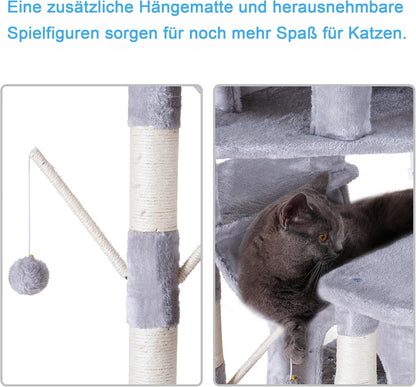 Krabpaal XXL voor Grote Katten – Kattentoren – Kattenboom – Kattenmeubel – Klimboom – Lichtgrijs – 180 cm Hoog – Met Groot Krabvlak en Sisaltouw