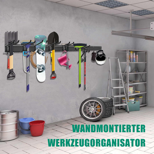 Gereedschapsrek - Gereedschapwand - Gereedschaphouder - Wandhouder - voor Tuingereedschap - Elektrisch Gereedschap - met 4 Paneele - 9 Haken - Veelzijdige Haakconfiguratie - Robuust - voor Garage - Tuin - 162 cm - Zwart