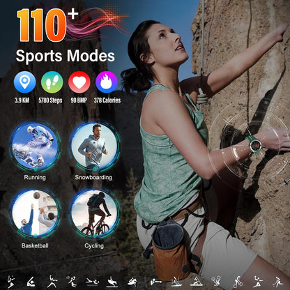 Militaire smartwatch voor heren en dames, smartwatch met telefoonfunctie, 1,39 inch touchscreen, hartslagmonitor, slaapmonitor, IP68 waterdicht, sporthorloge, 110+ sportmodi, fitnesshorloge voor iOS