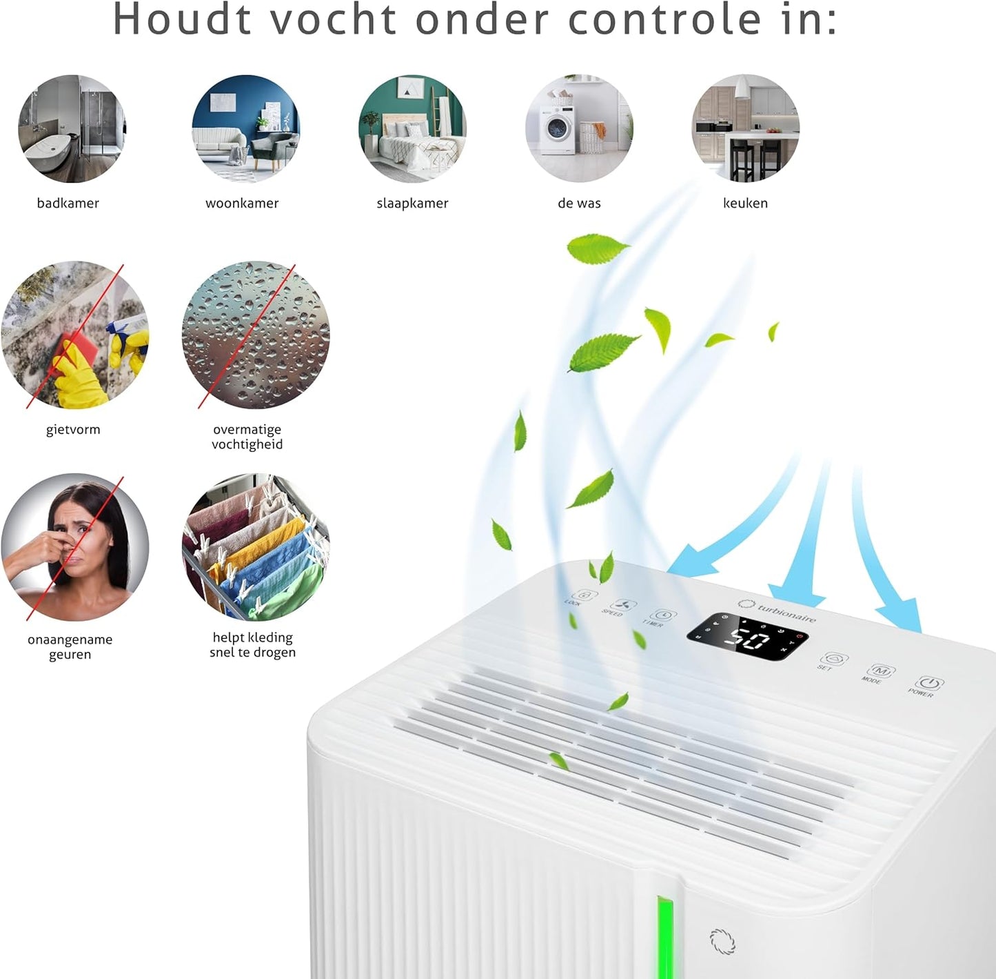 Luchtontvochtiger – Ontvochtiger – Vochtvreter – Luchtdroger – Compressorontvochtiger – 10 Liter/24u – Stil 38 dB
