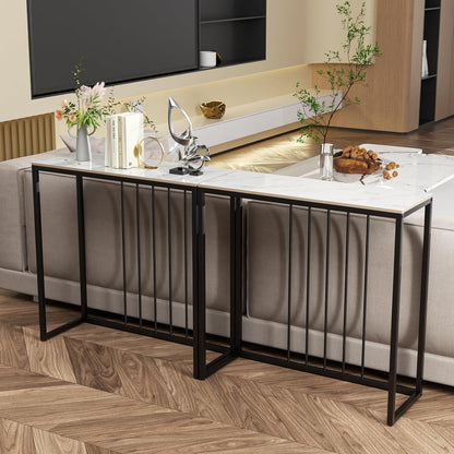 FATIVO Consoletafel, wit, 80 cm, gangtafel, marmer, salontafel, Scandinavisch, bijzettafel, moderne entreetafel met zwart metalen frame, luxe ingang, decoratieve tafel voor woonkamer, 80 x 30 x 78,5