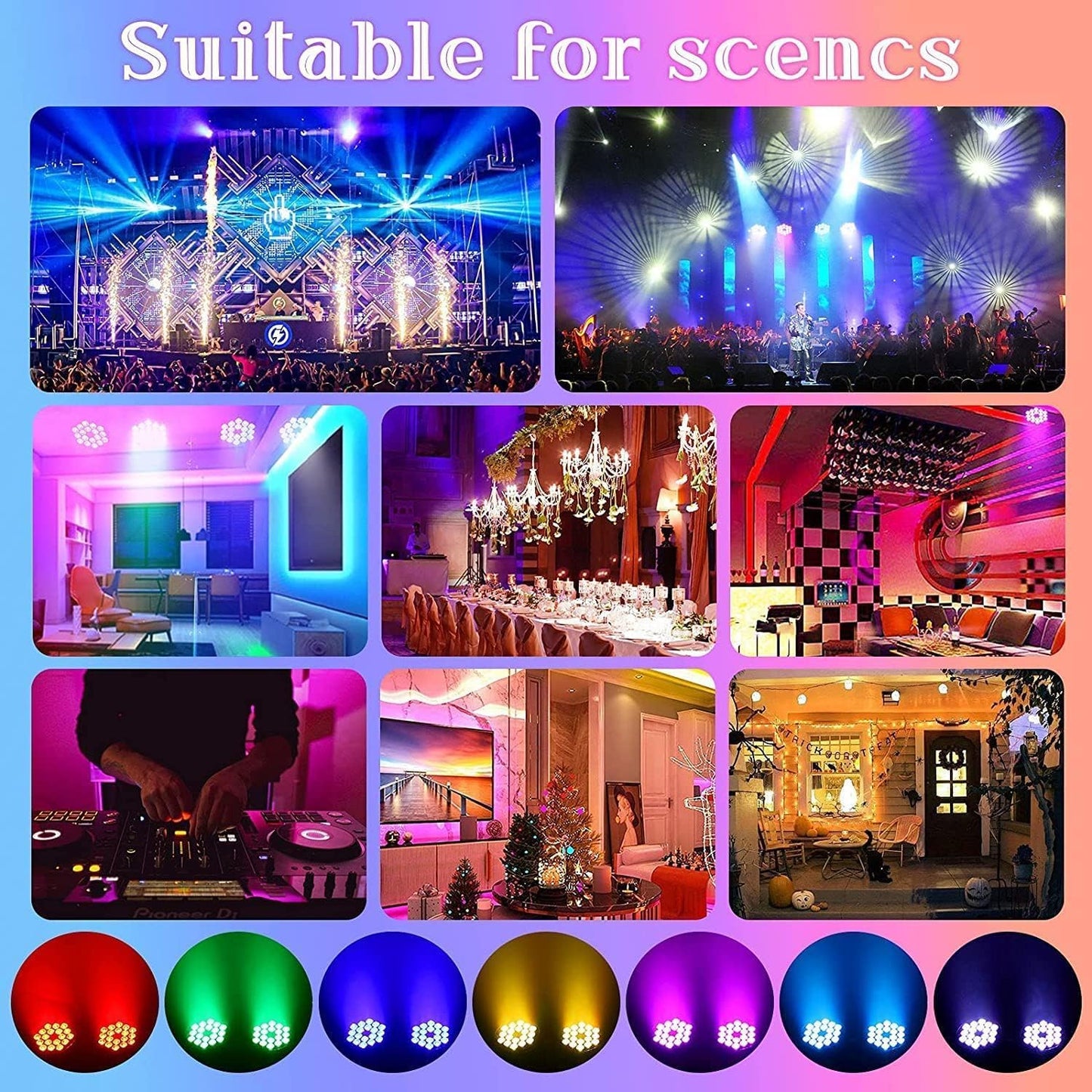 Led-schijnwerper, 200 W, 18 leds, podiumlicht, discolicht, 8 kanalen, led, RGBW, DMX Strobe, geluid, actieve modus, verlichting DJ, lichteffect voor show, bar, KTV, party, Halloween, 4 stuks