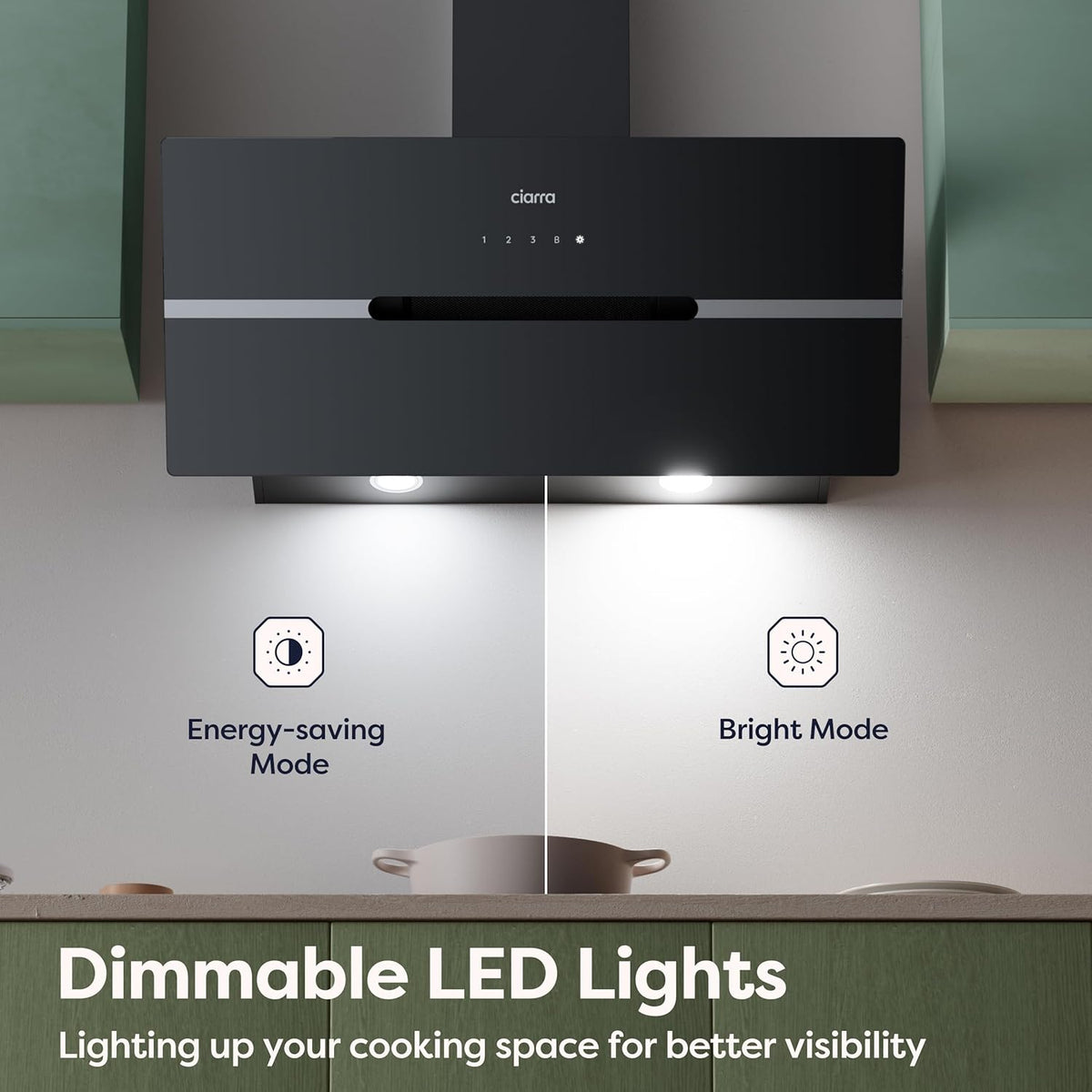 CIARRA CBCB9736F 90cm Schuine Afzuigkap, Recirculatie & Afvoer Wandmontage Schoorsteenkap met Touchbediening, 4 Snelheden, LED-verlichting[Energieklasse A+++]