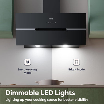 CIARRA CBCB9736F 90cm Schuine Afzuigkap, Recirculatie & Afvoer Wandmontage Schoorsteenkap met Touchbediening, 4 Snelheden, LED-verlichting[Energieklasse A+++]