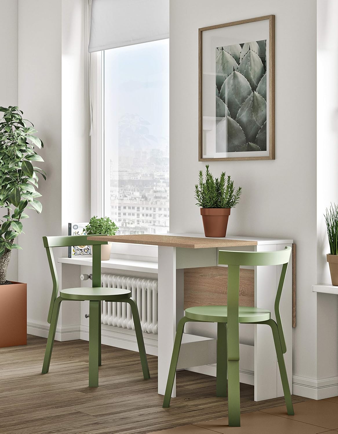 Symbiosis Trick B2 tafel, hout veredeld, blanc/chêne naturel, 73,4 x 103 x 76 cm