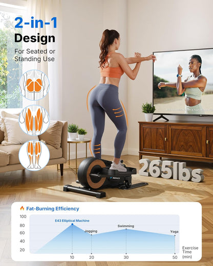 MERACH Mini Elliptical Trainer for Home, Undertable, Electric Cross Trainer with 8 Resistance Levels, Large Pedals, LCD Display, Silent and Portable for Seniors and Adults - QUORE
