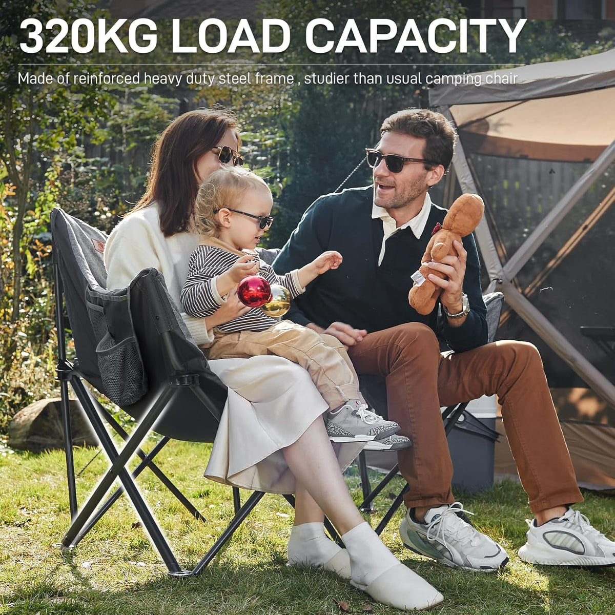 EVER ADVANCED Campingstoel, inklapbaar voor 2 personen, vouwbank, 320 kg belastbaar, luxe klapstoel, XXL, 2-zits, campingsofa, dik gevoerd, hoge rugleuning, extra lang, voor outdoor, tuin, balkon,