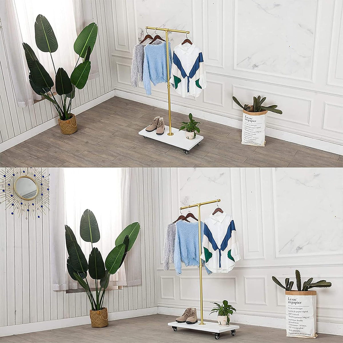 Kledingrek – Vrijstaand Garderoberek, Kapstok, Kledingstandaard, Displayrek – Stevig Metalen Frame – Houten Plank Van 2 Cm Dik