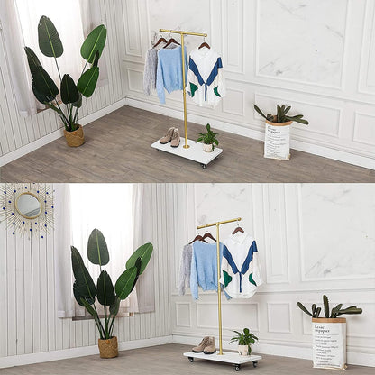 Kledingrek – Vrijstaand Garderoberek, Kapstok, Kledingstandaard, Displayrek – Stevig Metalen Frame – Houten Plank Van 2 Cm Dik