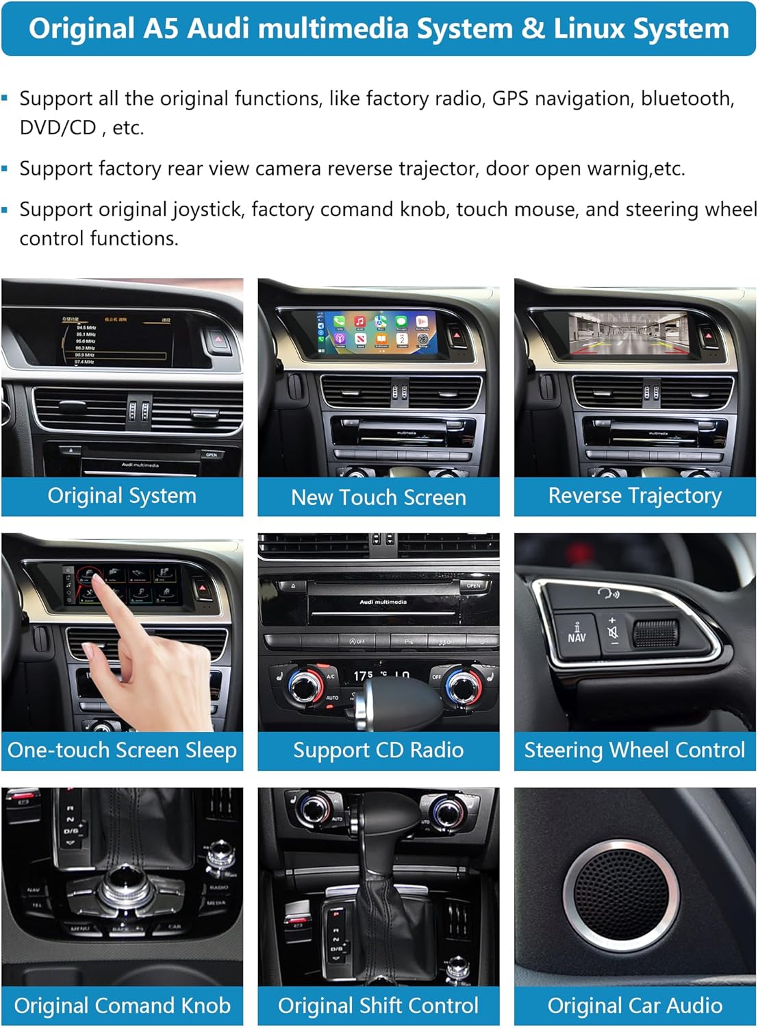 Ninetom Autoradio 8,9 inch touchscreen met draadloze Carplay en Android auto voor 2008-2016 Audi A5 S5 met 3G MMI+ systeem, ondersteunt mirrorlink, camera, navigatie