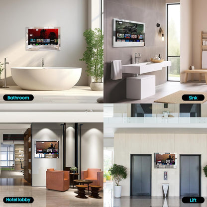 SYLVOX Smart Google Television 1080p FHD 500 nits spiegel, geïntegreerde montage, design tv, IP65 waterdicht, DVB-C/T2/S2, wifi, Bluetooth, voor douche, badkamer
