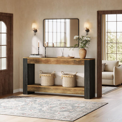 Tribesigns Console Table 160 cm Long for Entrance, Bench Behind the Sofa for Living Room, Hallway, Entrance, Foyer Rustic, Brown and Black