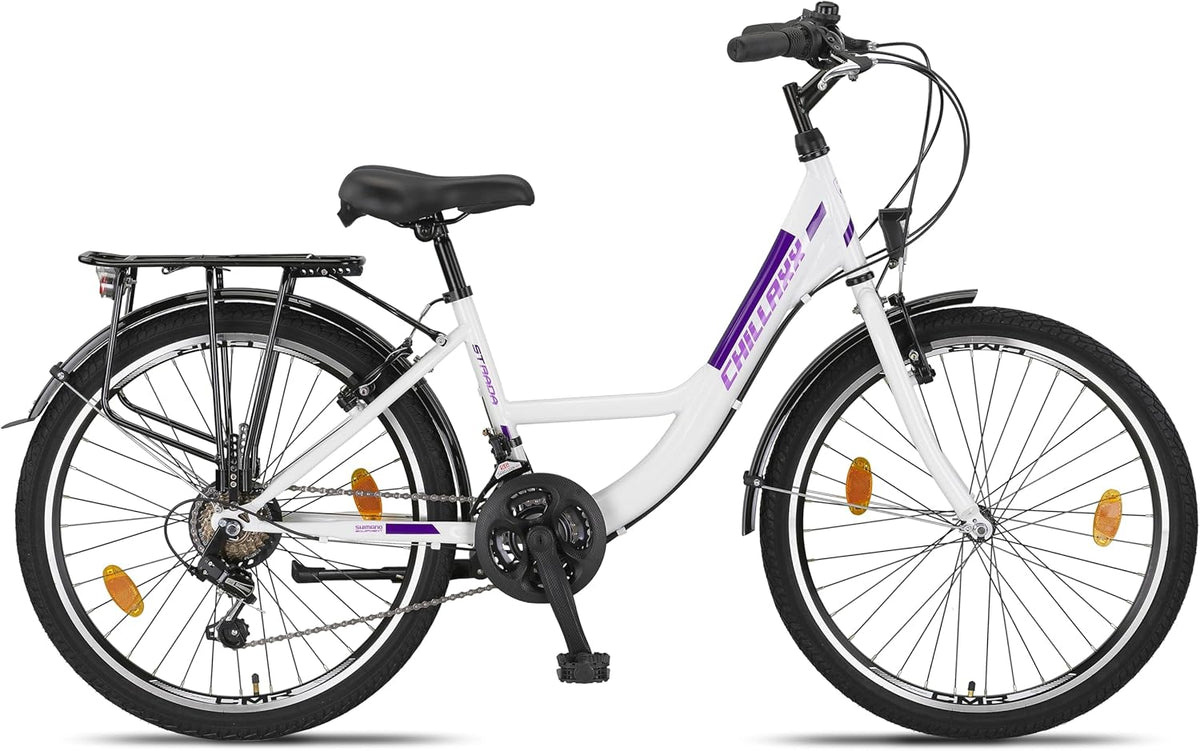 Chillaxx Bike Strada Premium City Bike in 24, 26, 28 inch: een fiets voor meisjes, jongens, dames en heren, met 21 versnellingen, Nederlandse fiets, stadsfiets