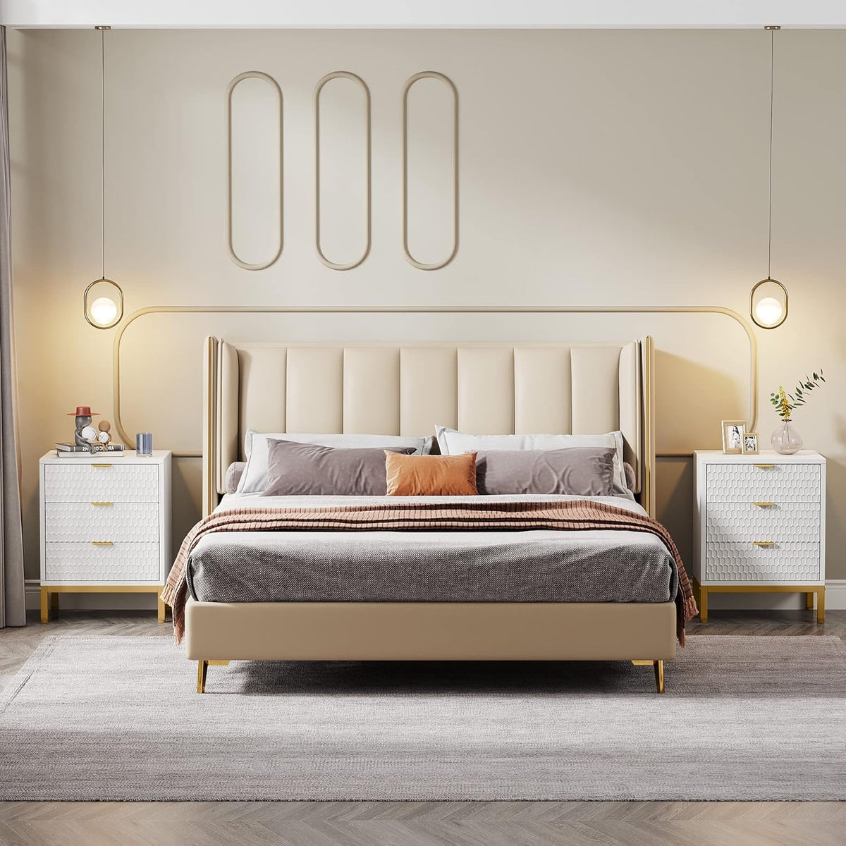 Tribesigns Modern Side Table with 3 Drawers, Contemporary Side Table with Storage Space for Bedroom, Living Room, White and Gold (Pack of 2)
