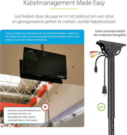 Dubbele plafondbeugel – Plafondbeugel, plafond tv beugel, tv ophangbeugel, dubbele tv beugel – Voor 2 schermen van 32 tot 75 inch – Verstelbare telescopische arm 1 tot 1,5 m, 360° draaibaar en geschikt voor schuine plafonds