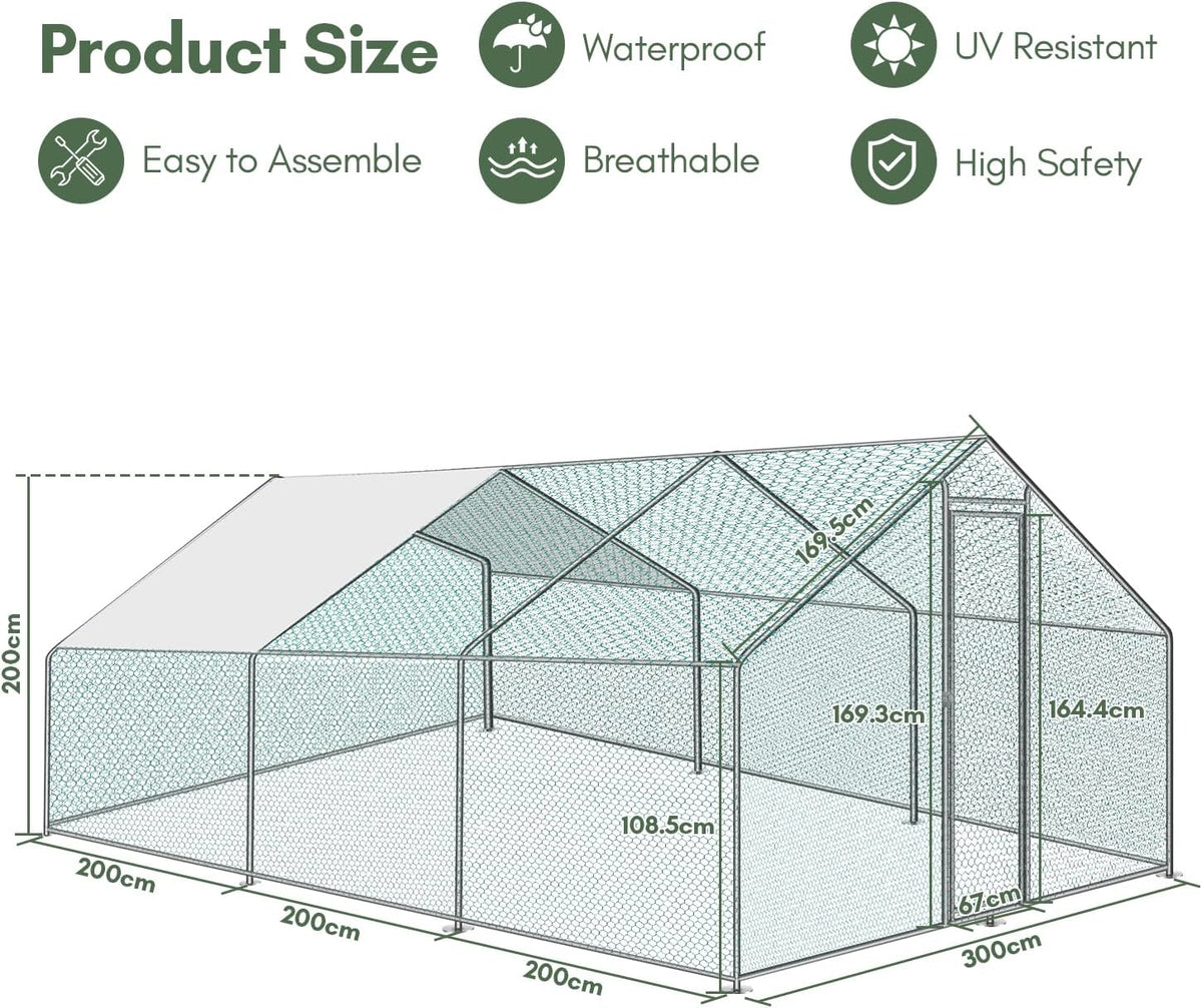 3 x 6 x 2 m, chicken coop, free running with lock and door, metal animal enclosure, 18 m², chicken house, outdoor run for chicken cage and small animals