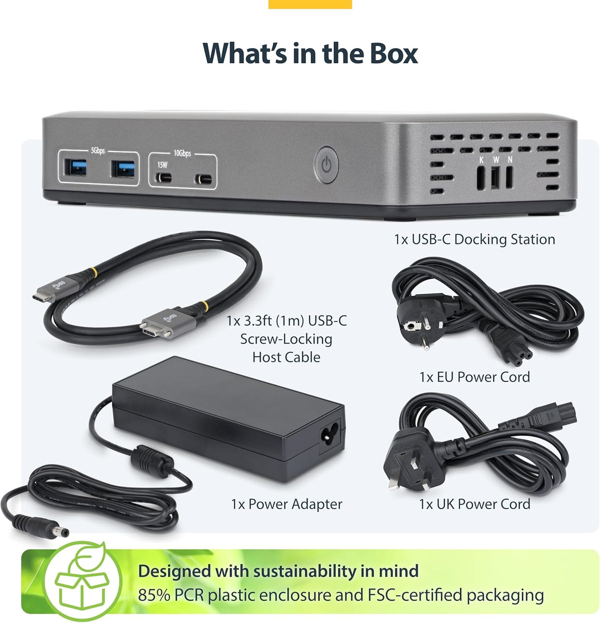 StarTech Dual-Monitor USB-C Docking Station, HDMI, 4K 60Hz, 100W Laptop Charging, 1GbE, Driverless, Multi-Monitor Dock