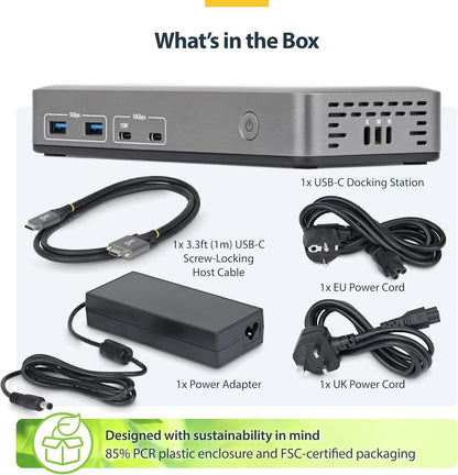StarTech Dual-Monitor USB-C Docking Station, HDMI, 4K 60Hz, 100W Laptop Charging, 1GbE, Driverless, Multi-Monitor Dock
