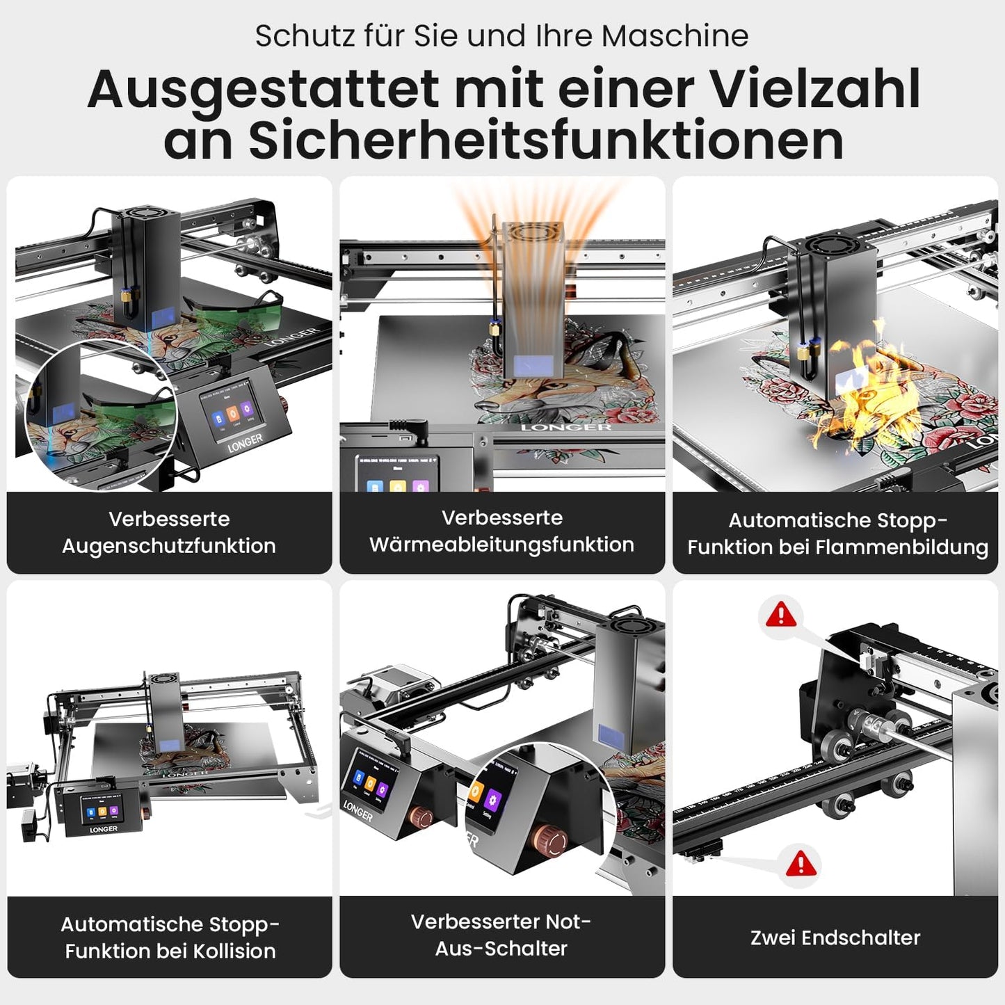 Longer 40W Laser Gravurgerät mit eigenentwickeltem Chip, 40000mW, 24000 mm/min, 3.5 Zoll Touchscreen & Offline-App Steuerung - für Metall, Holz, Acryl, Glas, Leder
