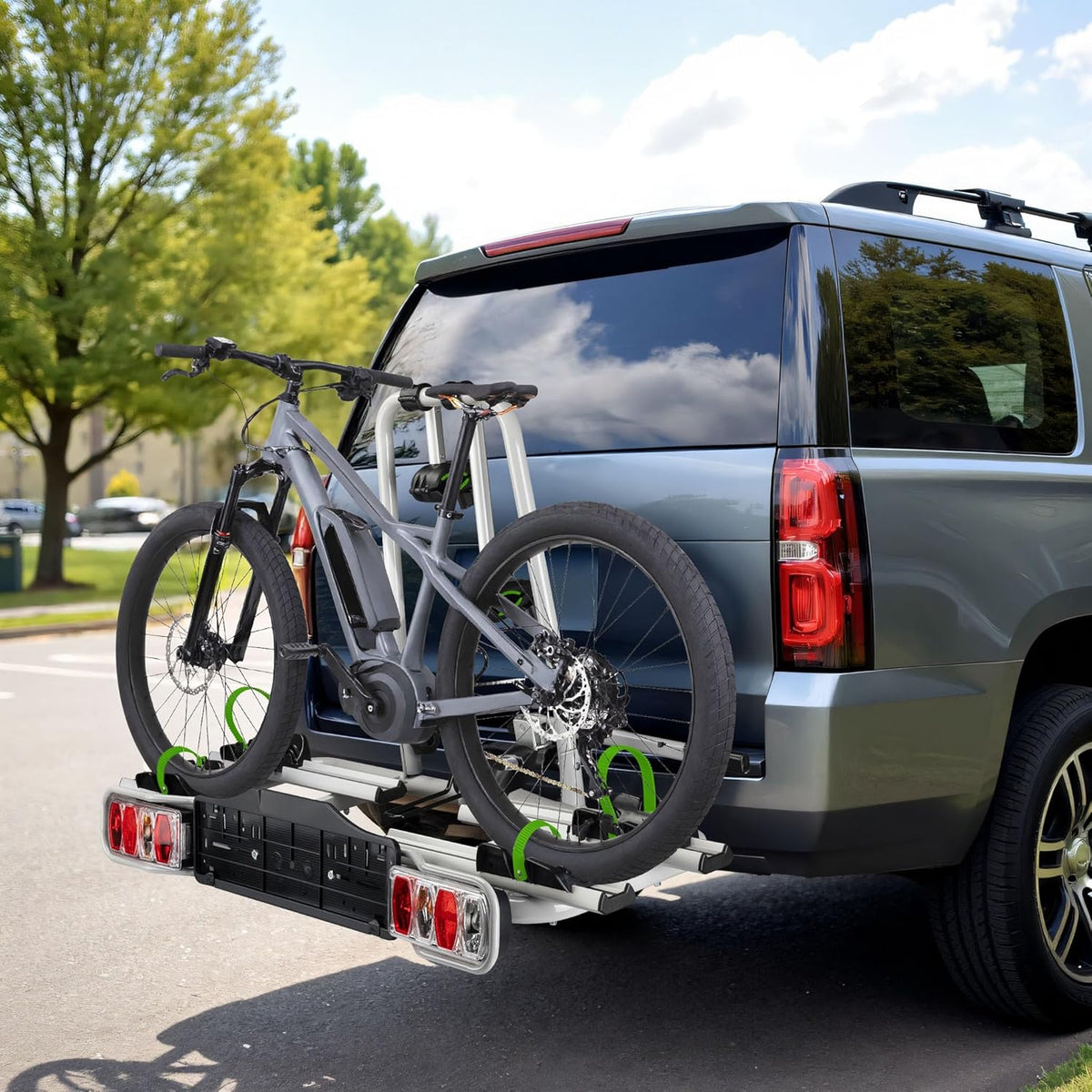 Wiltec Bicycle carrier for 2 bicycles up to 60 kg, folding carrier for bicycles e-bikes, bicycle carrier with anti-theft protection, bicycle carrier for tailgate with license plate and taillights - QUORE