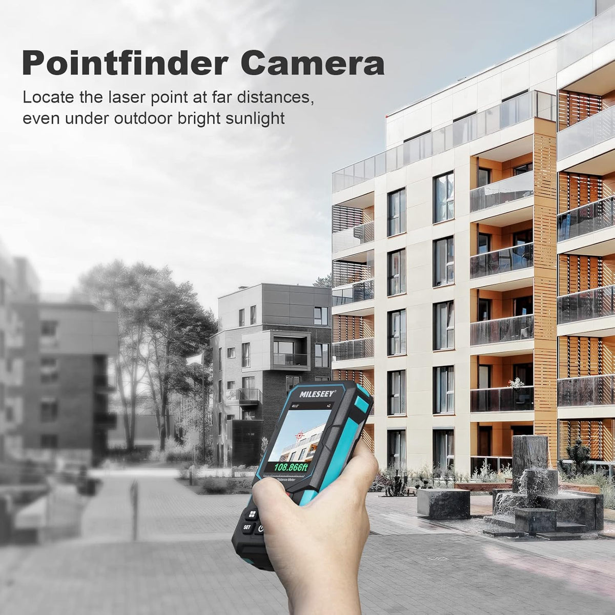 Lasermeting, MiLESEEY 328Ft laserafstandsmeter, oplaadbaar multifunctioneel lasermeetinstrument met puntzoekercamera, P2P-technologie, perfect voor meting over lange afstanden buiten (app-versie)
