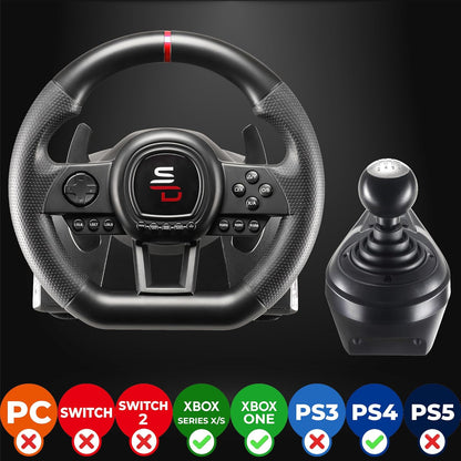 Gaming Stuur – Racestuur – Race Wheel – Simulatiestuur – Handmatig Schakelen – 3 Pedalen met Koppeling – Vibratie Feedback – Programmeerbare Schakelpeddels