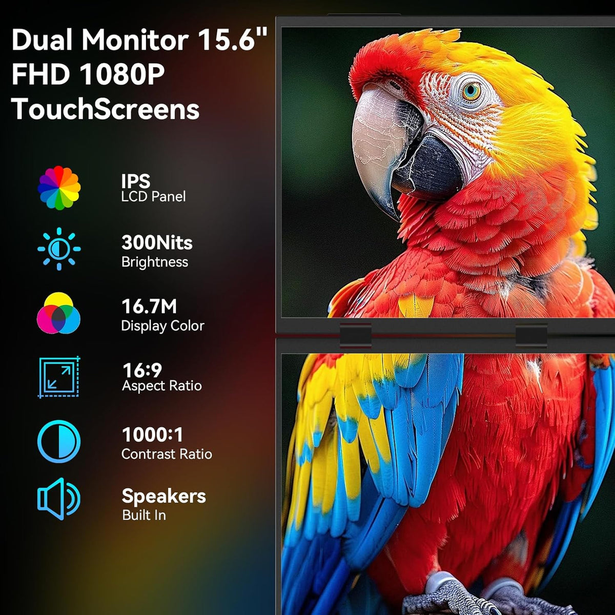 Kenowa Touch Screen Dual Portable Monitor, 15.6 Inches, Foldable Dual Screen, 100% sRGB, IPS Extension, Foldable Monitor with Mini HDMI/USB-C/Speaker, for Laptop/PC/Phone/Mac/PS4/Switch - QUORE