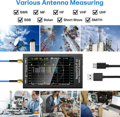 AURSINC NanoVNA-F V2 Vector Network Analyzer 4,3-inch 50KHz-3GHz HF VHF UHF VNA Antenna Analyzer, S-parametermeting, SWR spanning, fase, vertraging, Smith-diagram