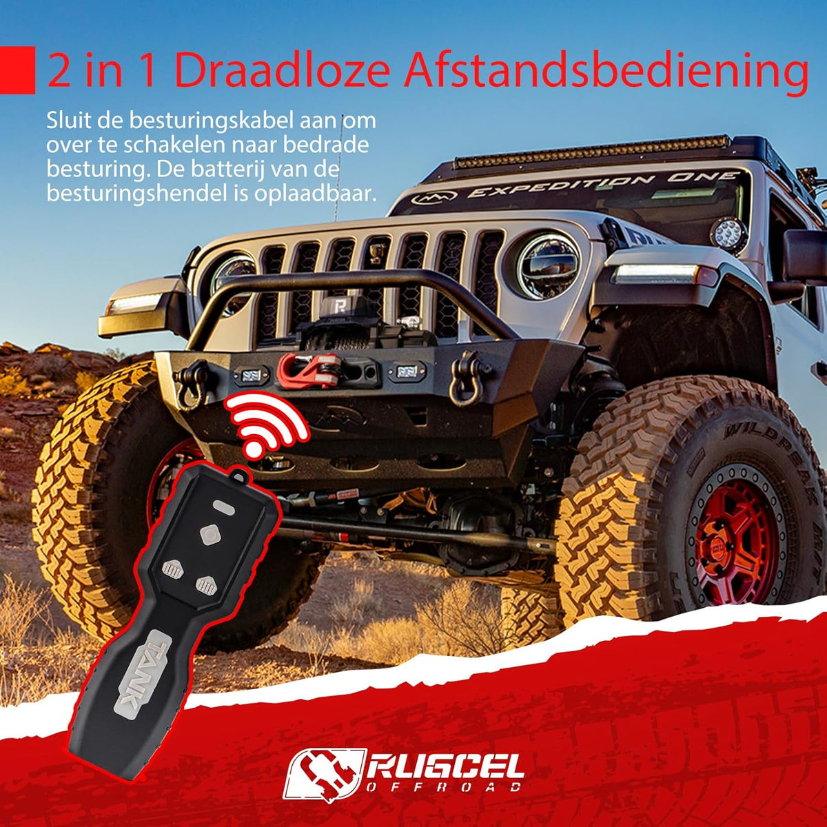 RUGCEL WINCH 13000LB Waterdichte Elektrische Synthetische Touw Lier 12V met Hawse Fairlead, 2 in 1 Draadloze Afstandsbediening, Dubbele Kleur Touw, voor Truck SUV