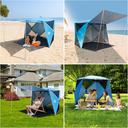 Night Cat Pop Up Beach Tent for 4 People: Beach Shade Sunshade for Family Picnic Hiking Camping UPF50+ UV Protection