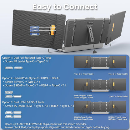 KEFEYA 2K Triple Laptop Schermuitbreiding, 14 inch laptopmonitor, uitbreiding met 1500:1 contrast, plug & play beeldschermmonitor voor laptops van 13-16,5 inch, voor Mac, Wins, Android, Dex