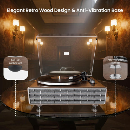 Bluetooth Vinyl Platenspeler,HiFi-draaitafel met Magnetische Cartridge AT-3600L (MM),Phono-Voorversterker,33/45RPM Riemaandrijving 2-snelheden,AUX-in (Classic)