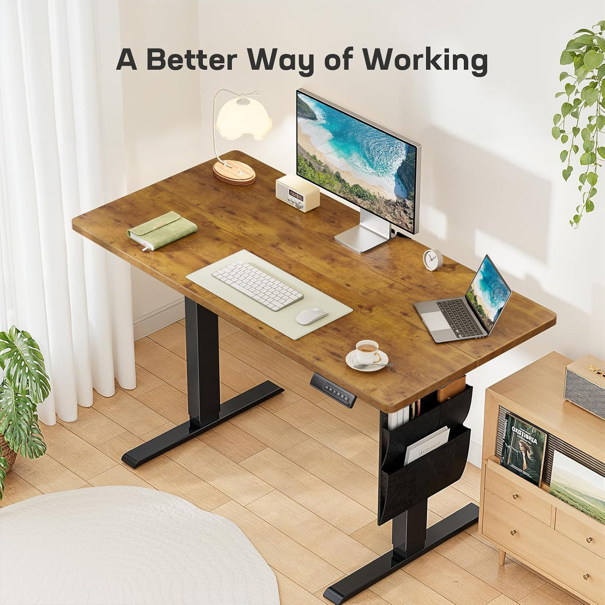 Marsail Electric Standing Desk Height Adjustable Dining Standing 160cm Desk Accessory with Storage Bag Preset Computer Desk with Headphone Hook - QUORE