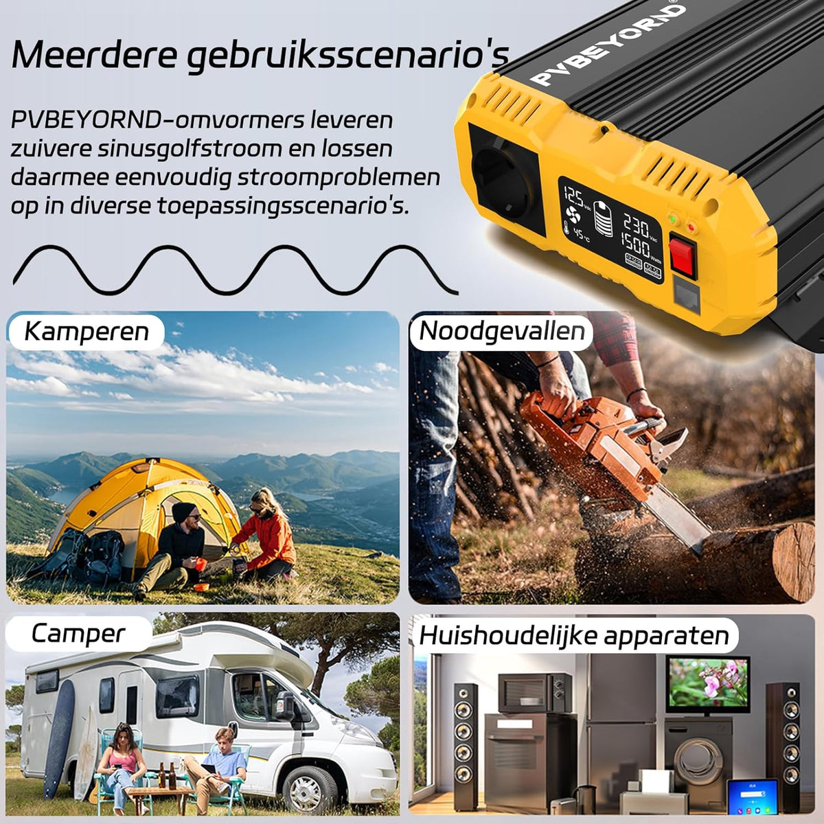 Omvormer 12V naar 230V Zuivere Sinus 1500W/3000W Spanningsomvormer 12V 230V Met een externe LCD-controller, geschikt voor campers en elektrische installaties in huis