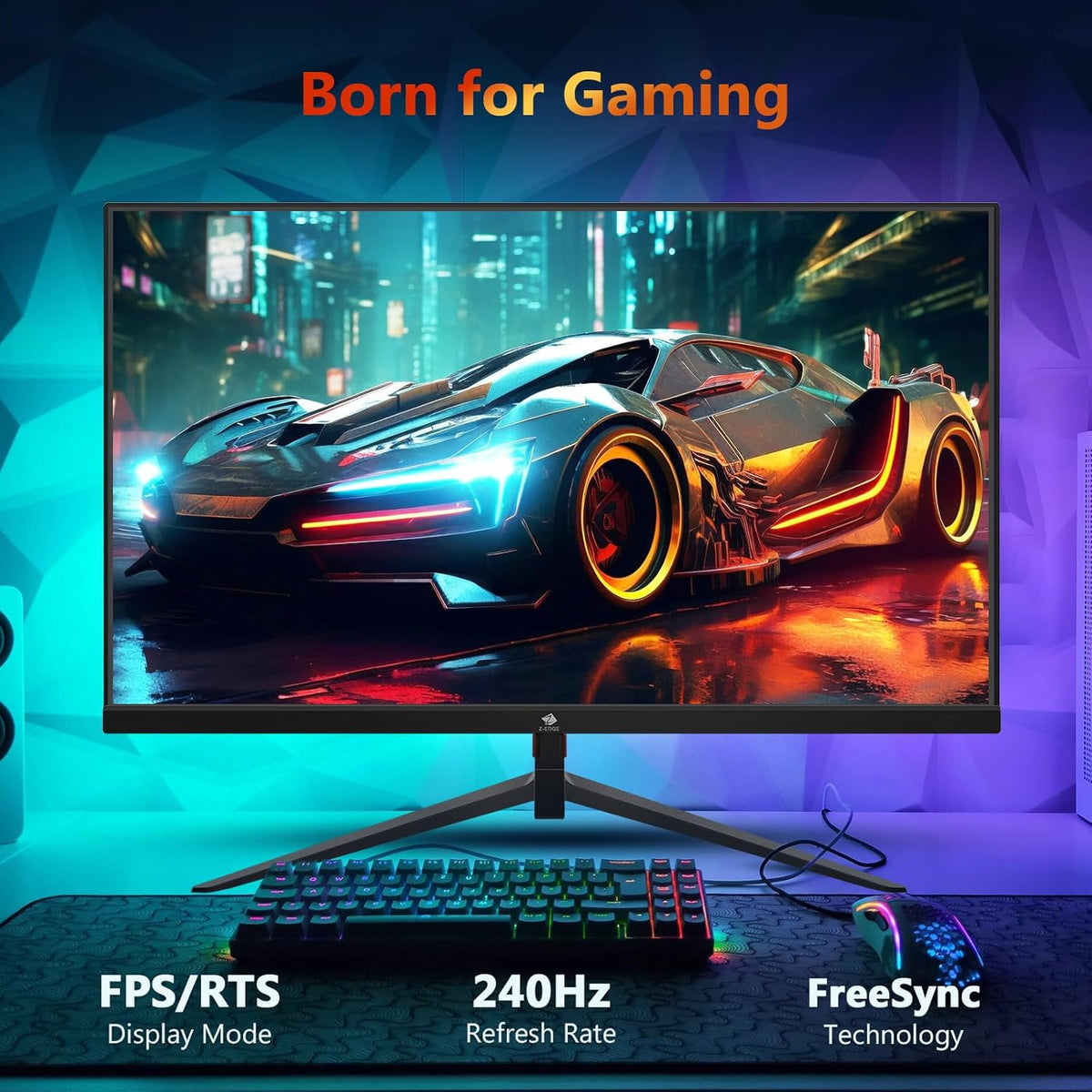 Z-Edge Gaming Monitor 25 inch 240 Hz, 1 ms, FreeSync, Screen FHD 1080P with HDMI Cable, 350 cd/m², VA, HDMI2.0 * 2 & DP1.4, VESA 75 * 75 mm Mountable, sRGB 99%, 178° Viewing Angle, Adjustable Tilt