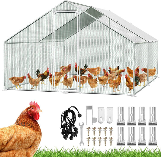 Chicken Coop Outdoor Enclosure 3 x 4 x 2 m with Safety Lock and Waterproof PE Colouring Cloth, Quick to Clean Free Run for Chickens, Bird Cages, Small Animals and Plants