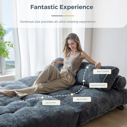 MAXYOYO Opvouwbare slaapbank, converteerbare slaapstoel met kussen, matras met rugsteun, draagbaar stoelbed, comfortabele lounge voor woonkamer, slaapkamer, antraciet, dubbel